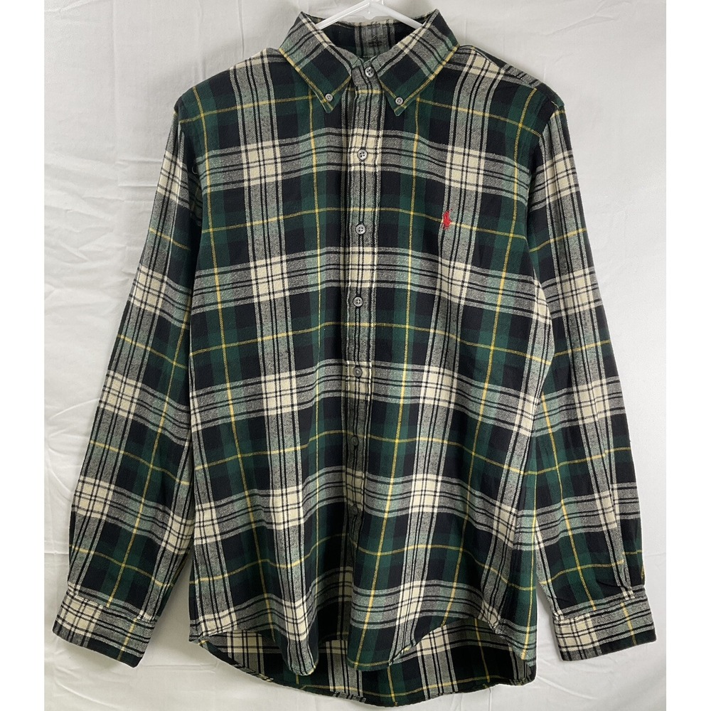 NWT Men's Ralph Lauren Polo Luxury Flannel Casual Button Down Shirt Green Navy S